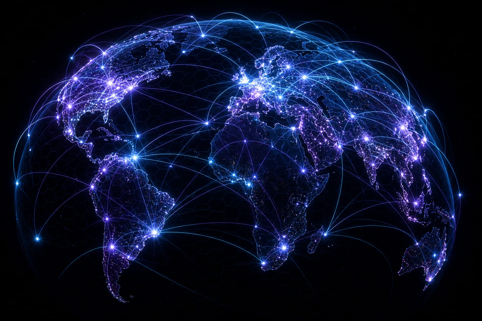 A glowing wireframe globe with connected nodes representing DrexTV's worldwide IPTV delivery network