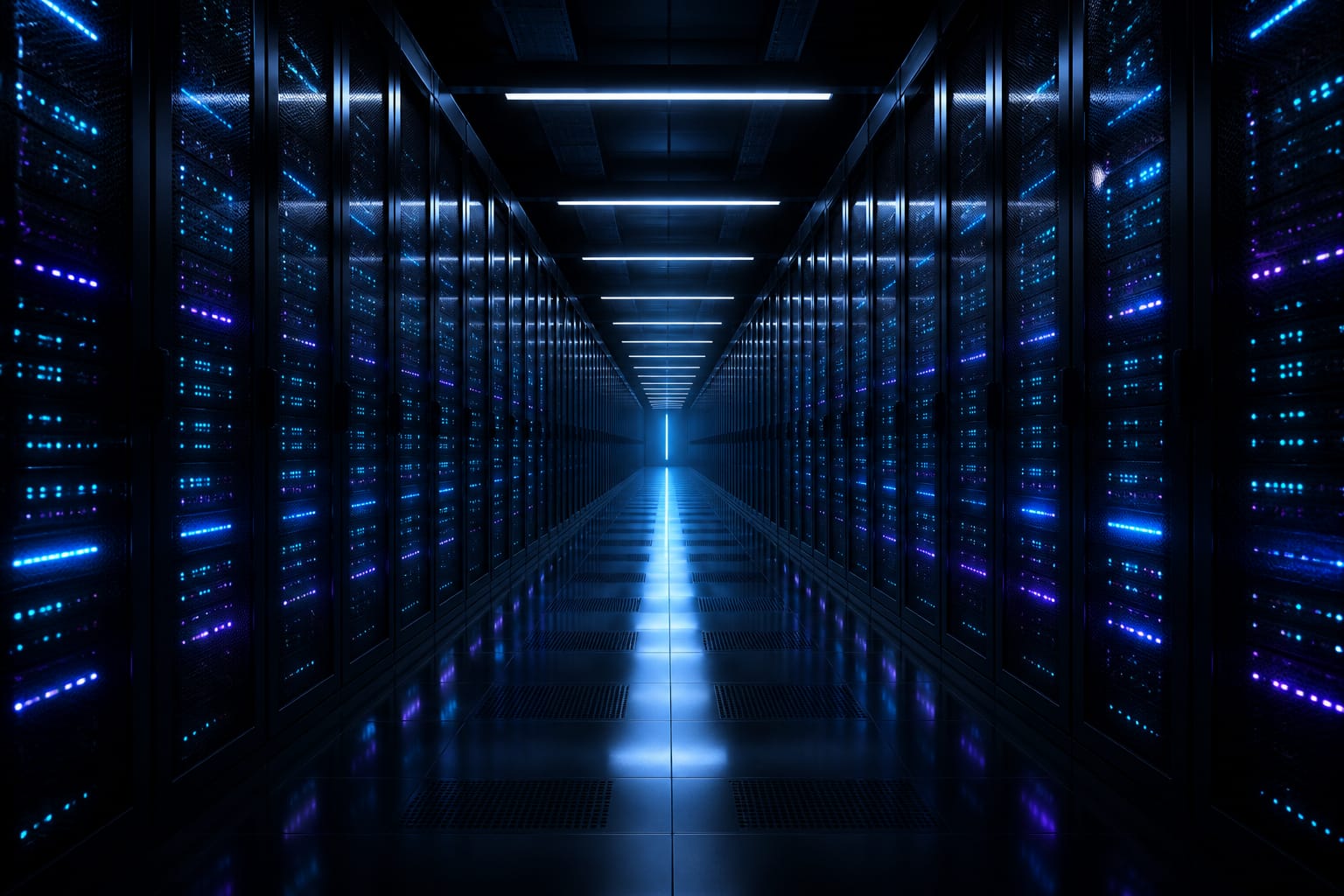 Rows of server racks in a datacentre, representing DrexTV streaming infrastructure
